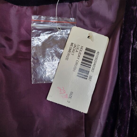 New Chicos Lula Jacket Purple Crushed Velvet Embroidered Beaded Blazer Size 2 - Picture 7 of 11